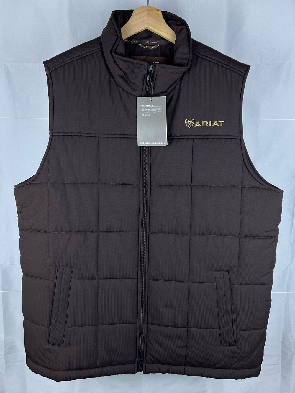 NWT Ariat Quilted Vest Wind Water Resistant Insulated Mens Large Brown
